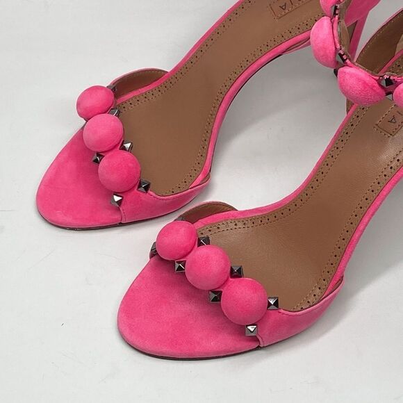 Alaia Bombe 90 Ankle-Strap Studded Suede Leather Sandals size 38.5 - Picture 8 of 16